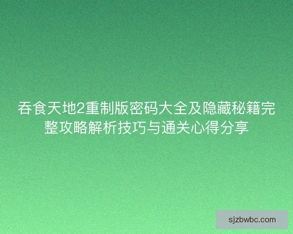 吞食天地2重制版密码大全及隐藏秘籍完整攻略解析技巧与通关心得分享