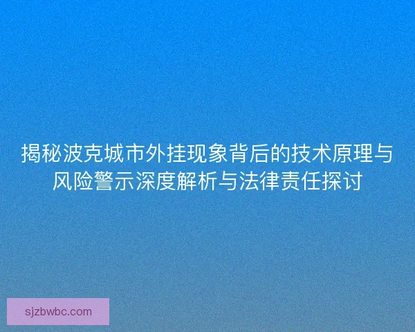 揭秘波克城市外挂现象背后的技术原理与风险警示深度解析与法律责任探讨